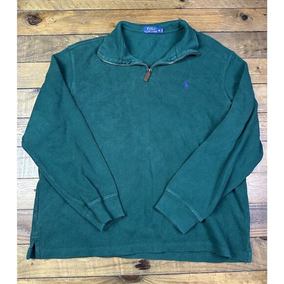 Polo Ralph Lauren 1/4 Zip Sweater Mens XL Pullover Green Purple Pony - Picture 1 of 6